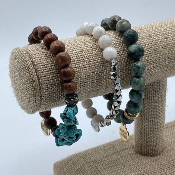 Kinsley Armelle Set of Three Genuine Gemstone Bead Stretch Bracelets OSMF - Picture 1 of 6